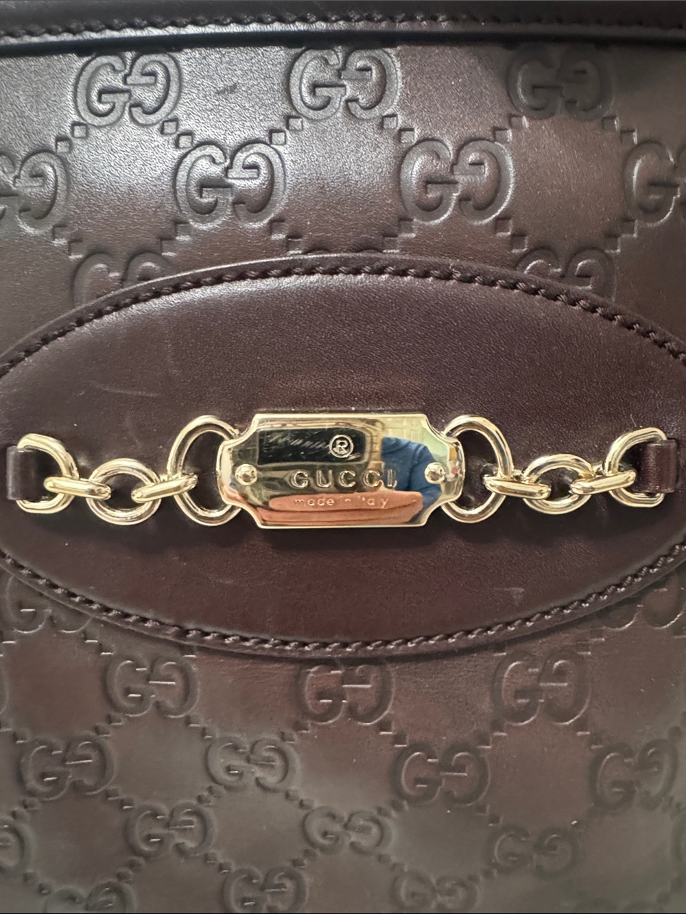 Gucci Guccisima medium punch tote in Chocolate Brown leather - Picture 3 of 12